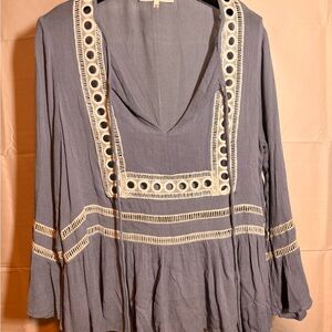 Endless Rose Gray Blouse with White Detailing